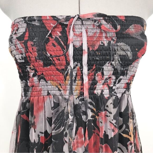 Lapis Dark Floral Whimsigoth Tiered Ruffle Smocked Versatile Halter Dress Skirt - Picture 5 of 16